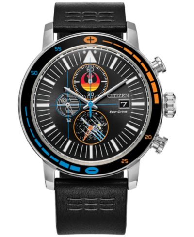 Мужские хронограф-часы Citizen Eco-Drive Star Wars Rebel Starfighter с черным кожаным ремешком, набор 44mm
