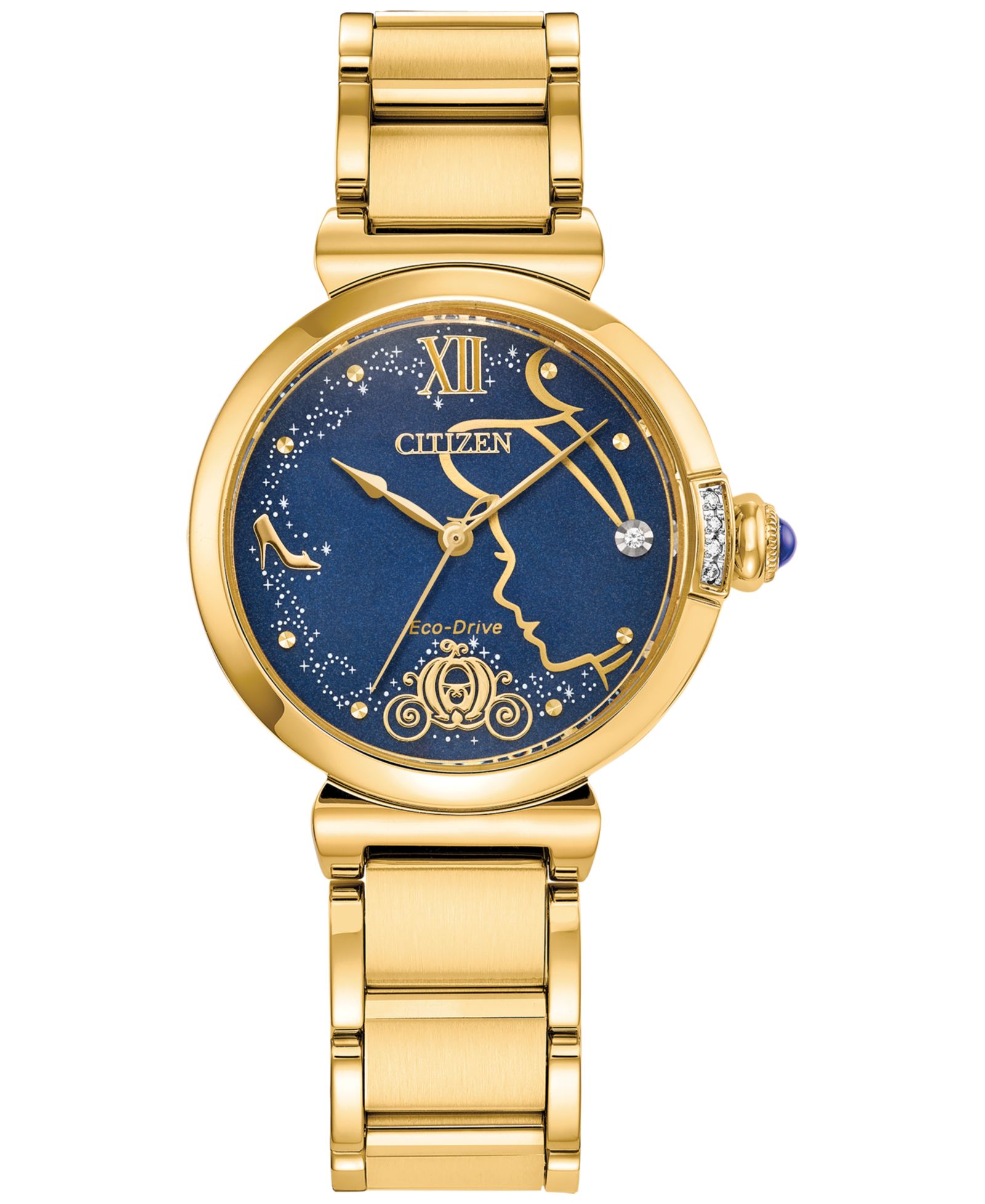 Citizen Eco-Drive Women's Princess Cinderella Diamond Accent Gold-Tone Stainless Steel Bracelet Watch 30mm Limited Edition Box Set
