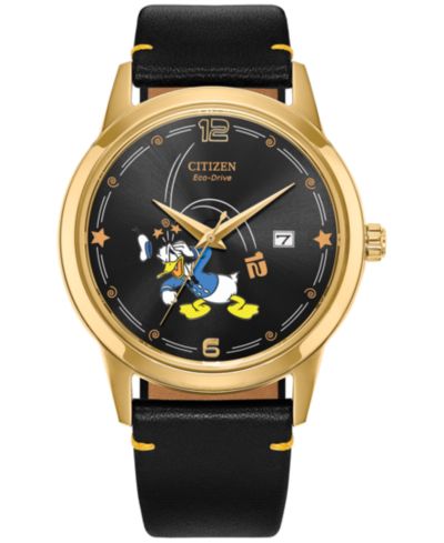 Мужские часы Citizen Eco-Drive Disney Donald Duck Seeing Stars, черный кожаный ремешок, 40mm