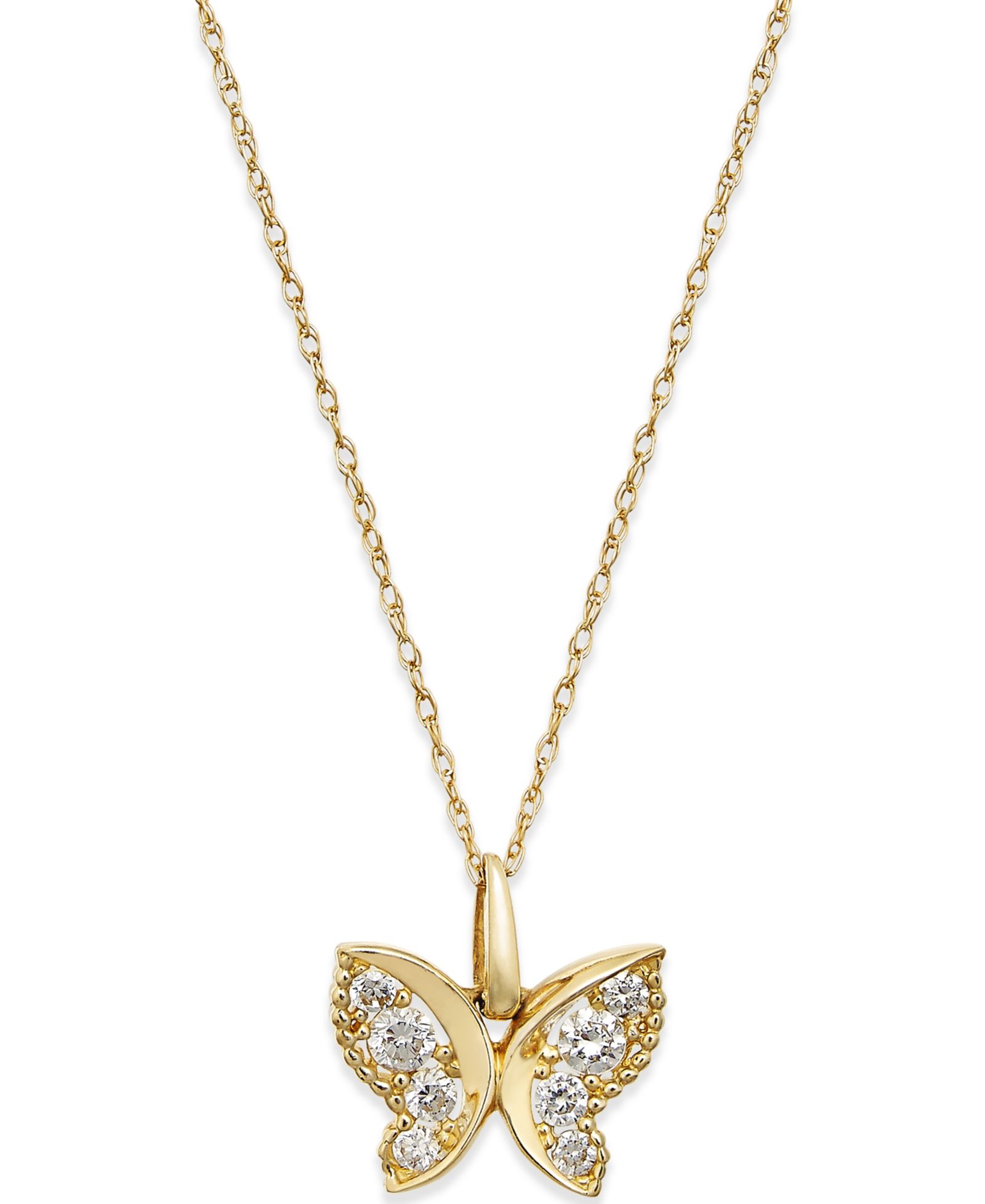 Cubic Zirconia Butterfly Pendant Necklace in 10k Gold