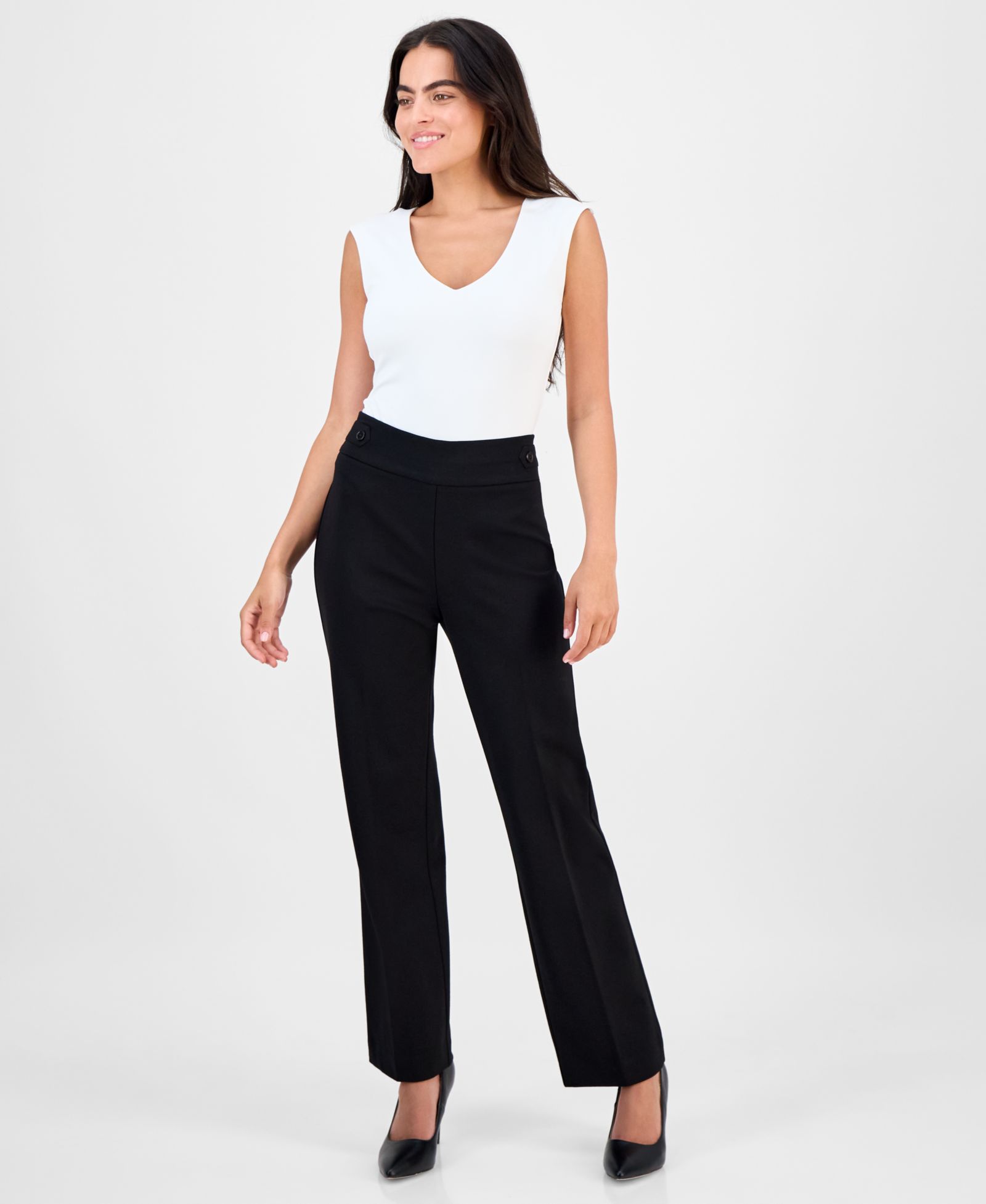 Брюки Petite Mid-Rise Side-Tab Straight-Leg