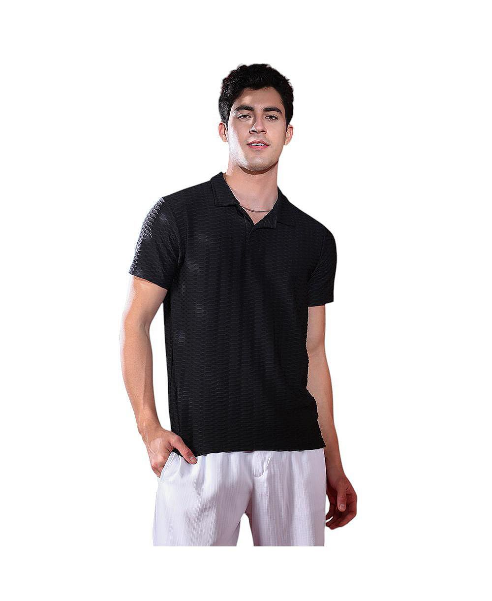 Campus Sutra Men's Onyx Black Hive Polo T-Shirt