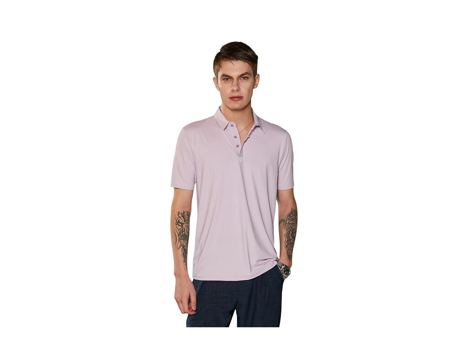 Campus Sutra Men's Lilac Seamless Solid Polo T-Shirt