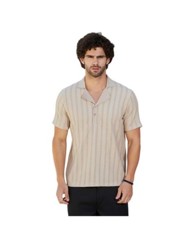 Campus Sutra Men's Saltbox Beige Wicker-Tactile Polo T-Shirt