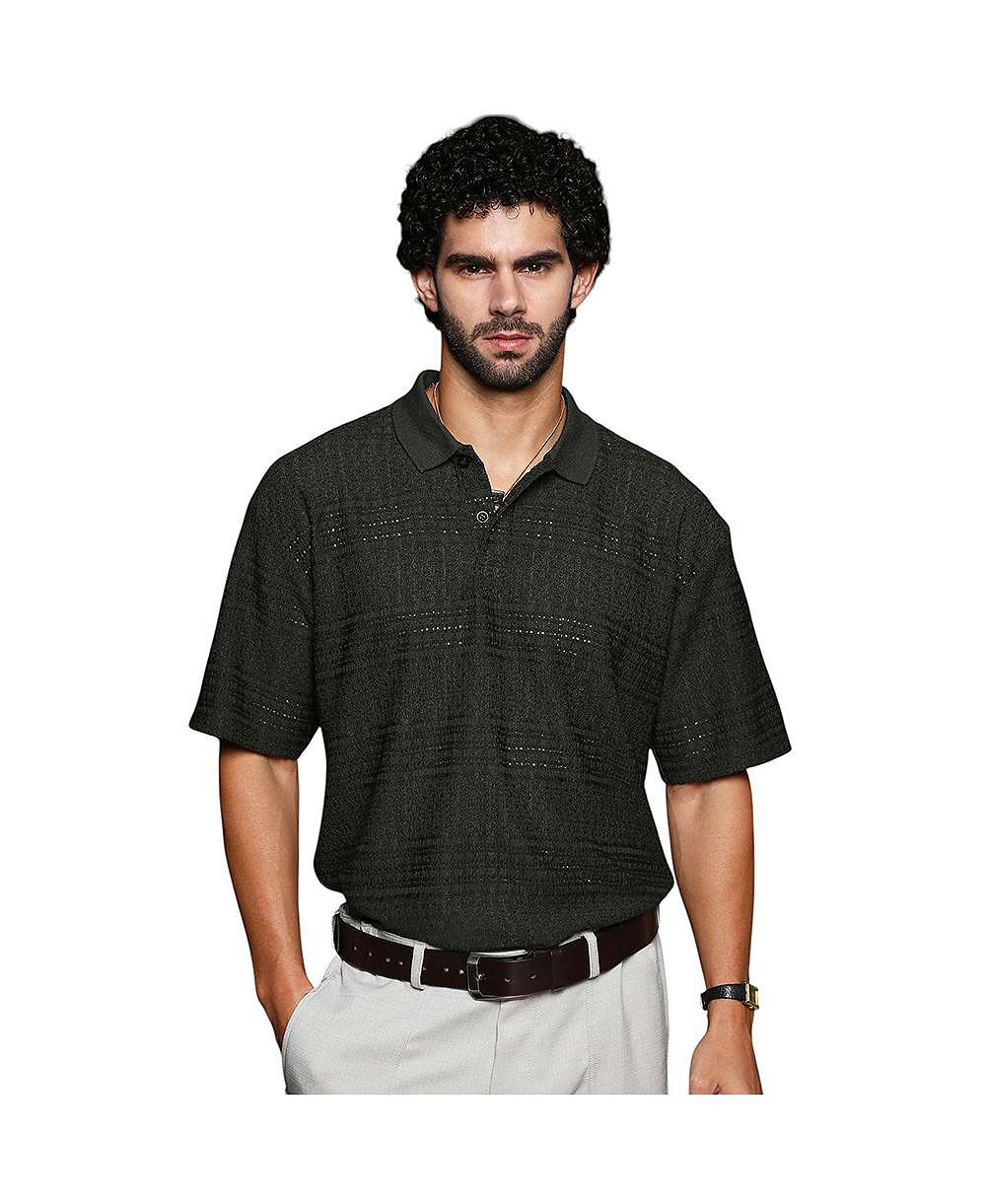 Campus Sutra Men's Midnight Black Bohomian Oversized Polo T-Shirt