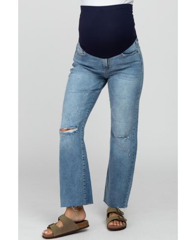 Pinkblush Women's Blue Straight Leg Frayed Hem Jeans