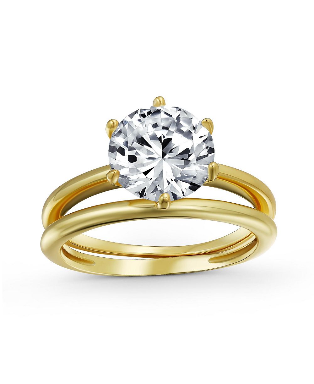 Bling Jewelry Timeless 3CT CZ Solitaire 6 Prong Engagement Ring Band Set Sterling Silver