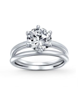 Bling Jewelry Timeless 3CT CZ Solitaire 6 Prong Engagement Ring Band Set Sterling Silver