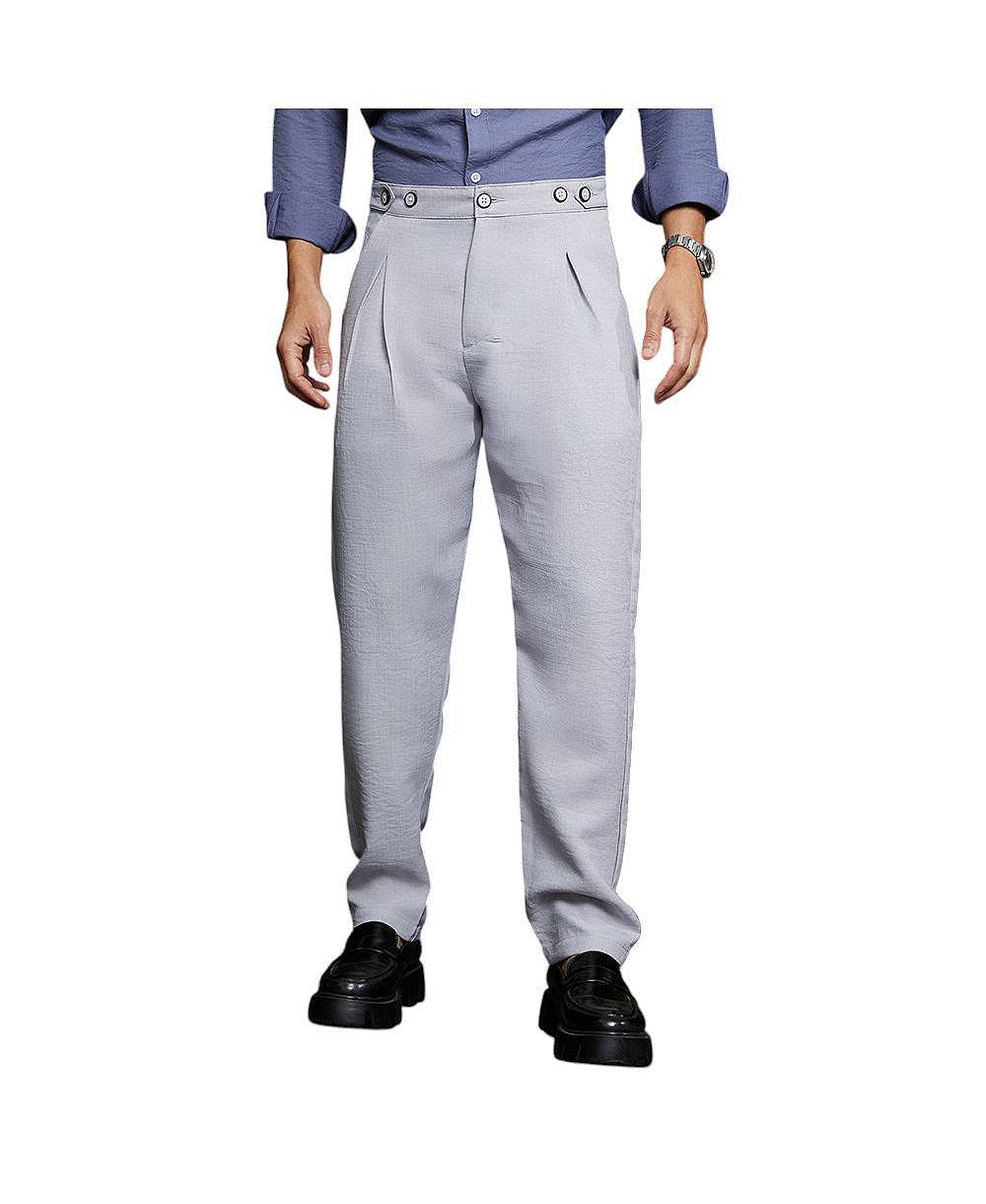 Campus Sutra Men's Cloud Grey Pleated Tailored Trousers