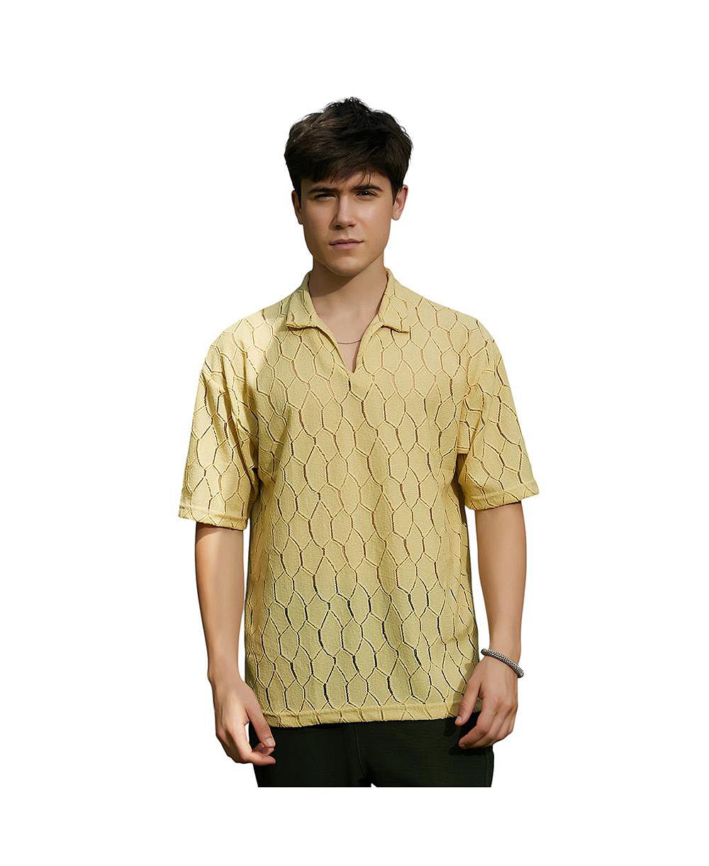 Мужская рубашка-поло Campus Sutra Butter Yellow Honeycomb-Knit