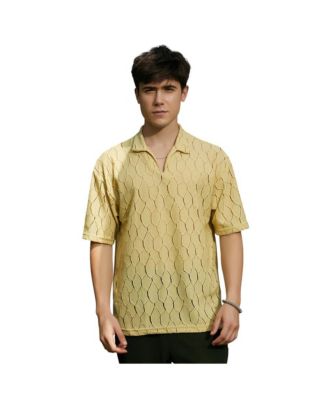 Campus Sutra Men's Butter Yellow Honeycomb-Knit Polo T-Shirt