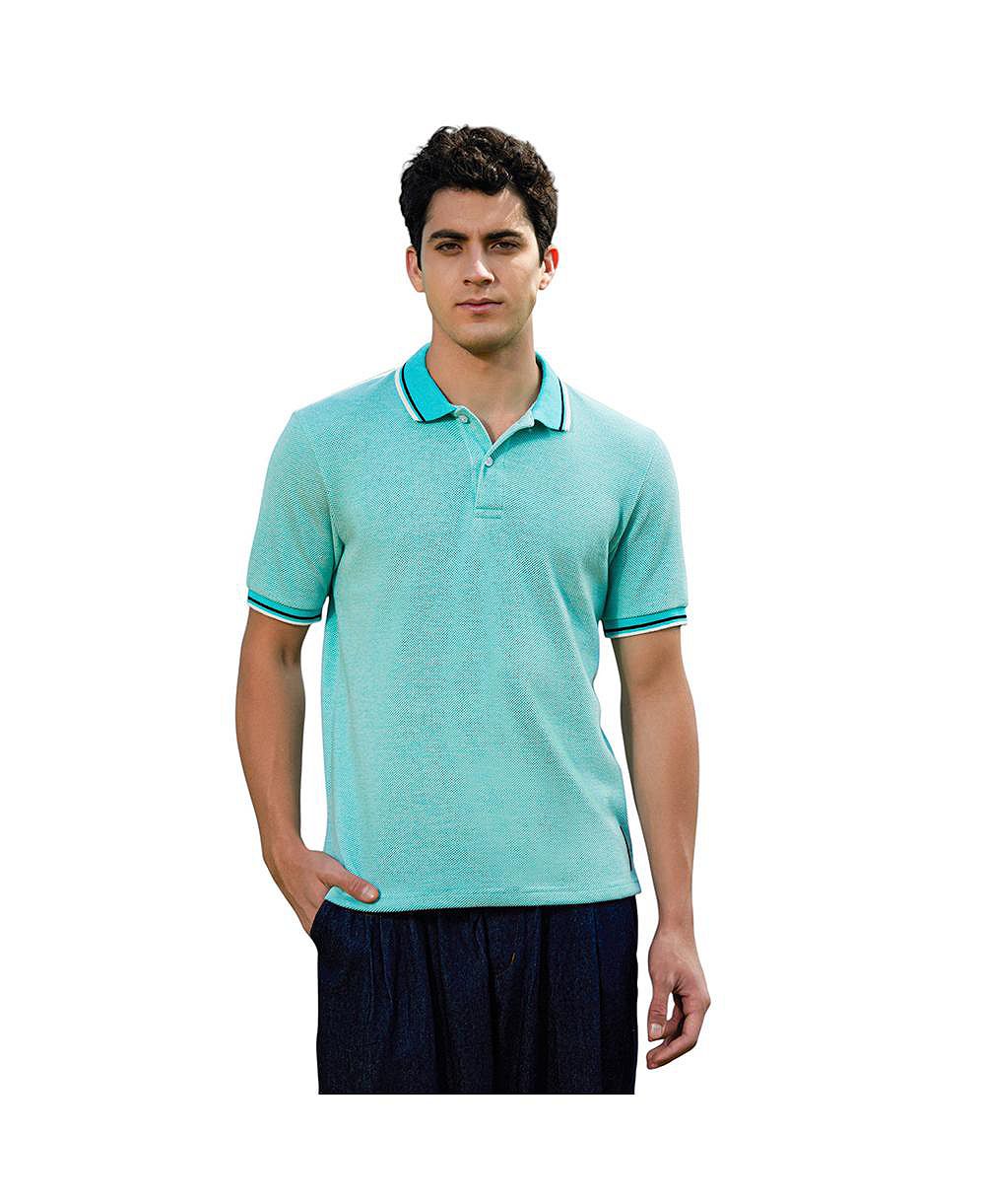 Campus Sutra Men's Aqua Blue Multitrack Knit Polo T-Shirt