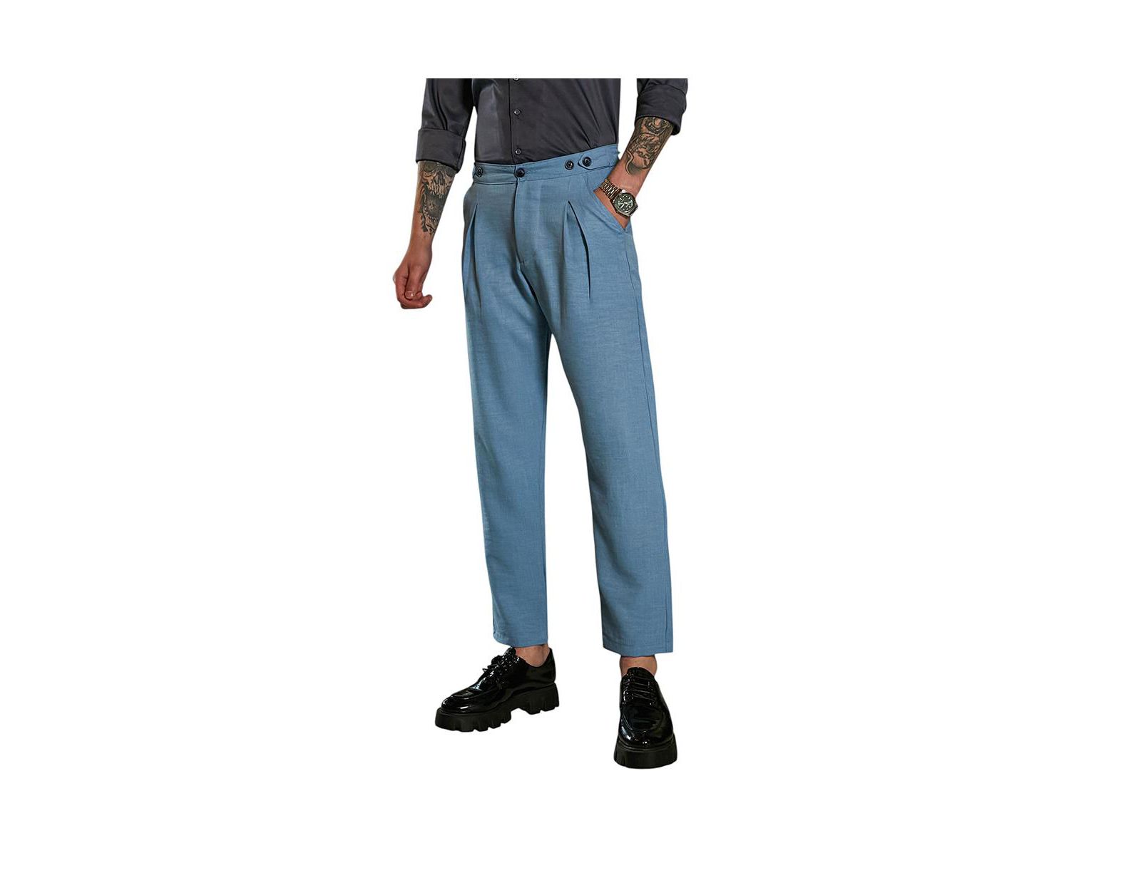 Campus Sutra Men's Sky Blue Pleated Tailored Trousers