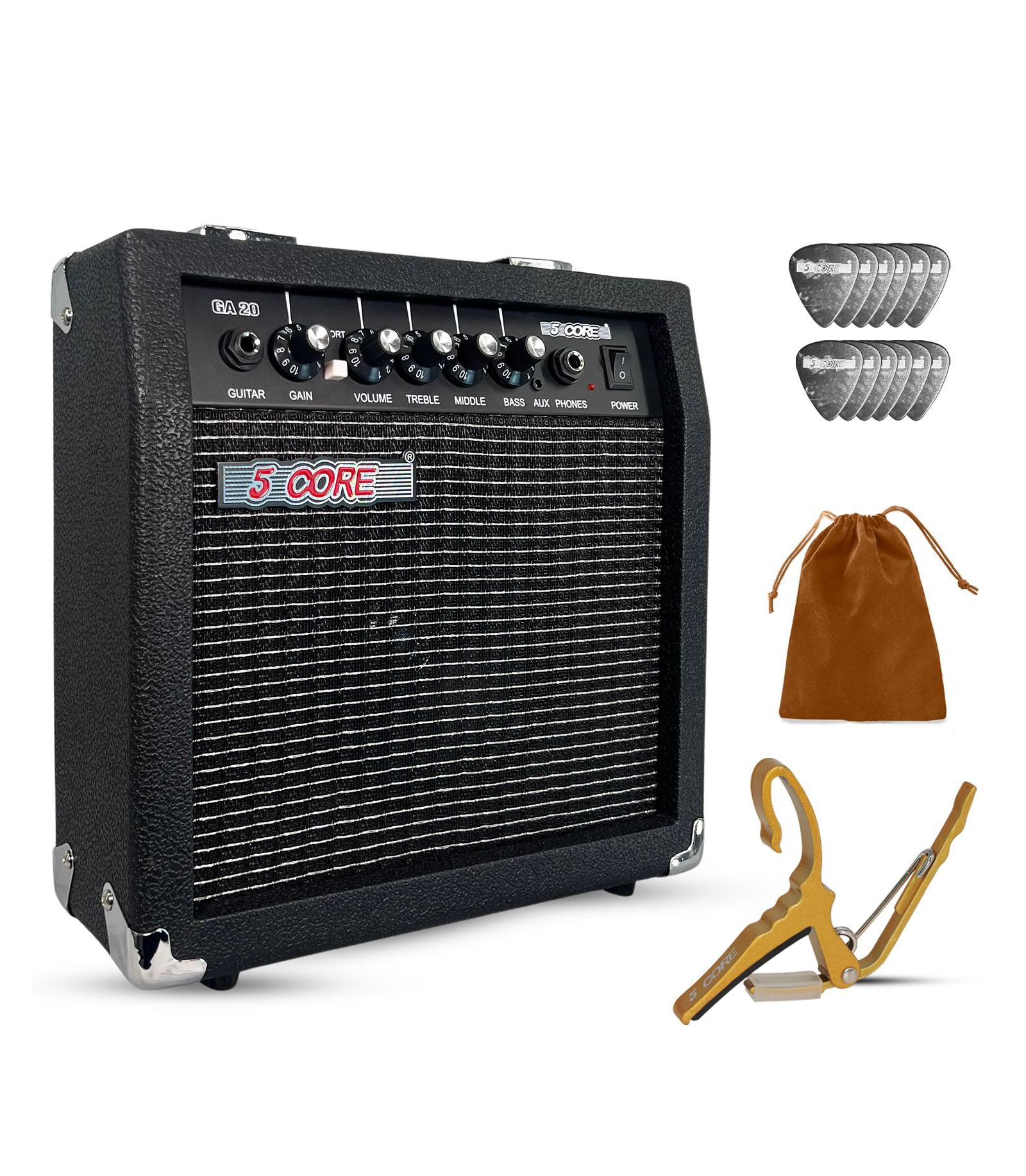 5 Core Guitar Amp 20W Electric Portable Mini Amplifier w Built in 6.5" Speaker Aux Headphone Jack