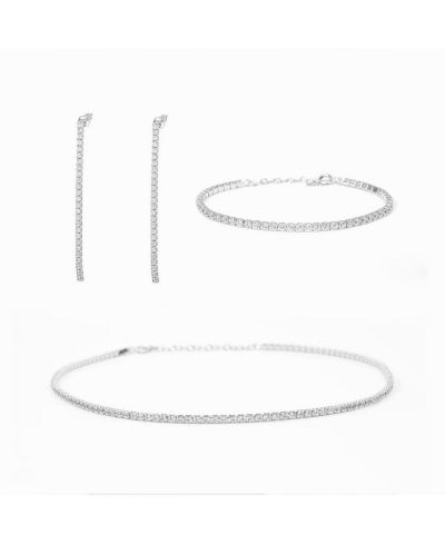 Sterling Plated Cherie Tennis Bracelet, Necklace & Drop Earrings Set