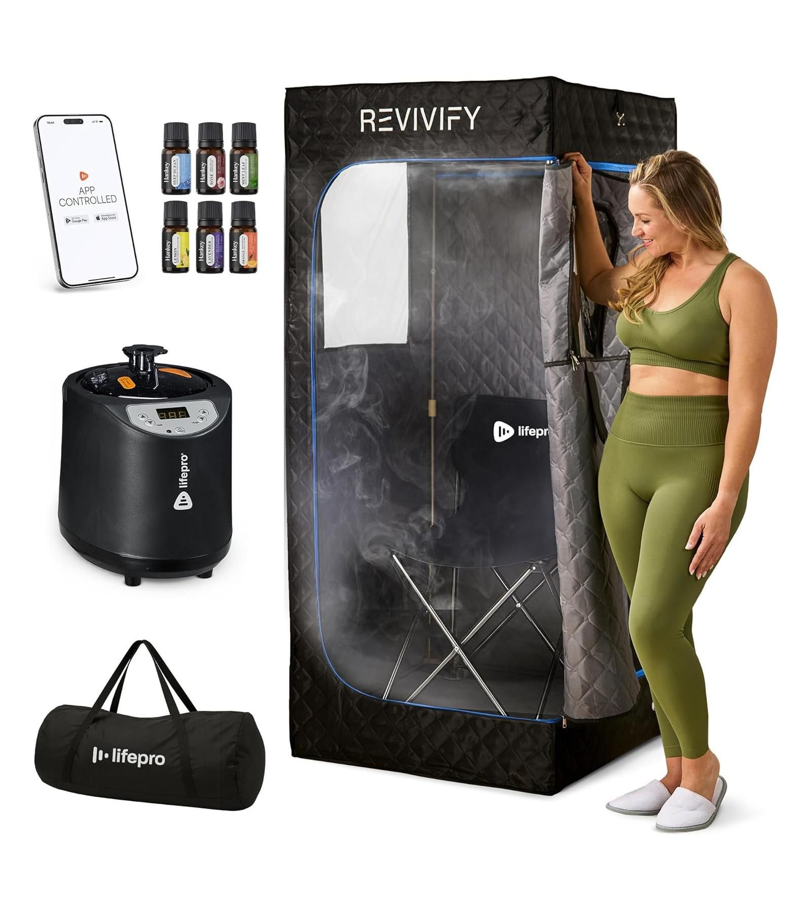 LifePro Revivify Portable Sauna Box - Personal Steam Sauna Tent for Home with 2.6L Steamer, Adjustable Heat, Timer, App Control & Essential Oils