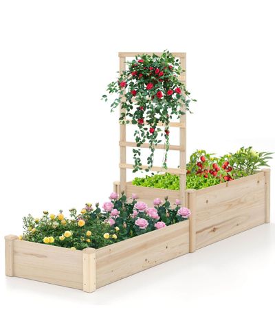 Costway 87" Raised Garden Bed with Trellis 2 Planter Boxes Open-ended Base for Patio