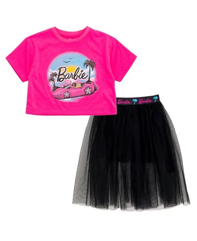 Barbie Cropped Boxy Drop Shoulder T-Shirt and Mesh Tulle Skort