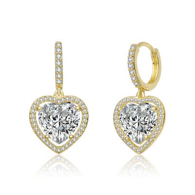 Rachel Glauber Elegant 14K Gold Plated CZ Heart Huggie Hoop Earrings