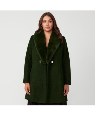 Женское пальто ESTELLE Grammys Green Olive Fur Collar