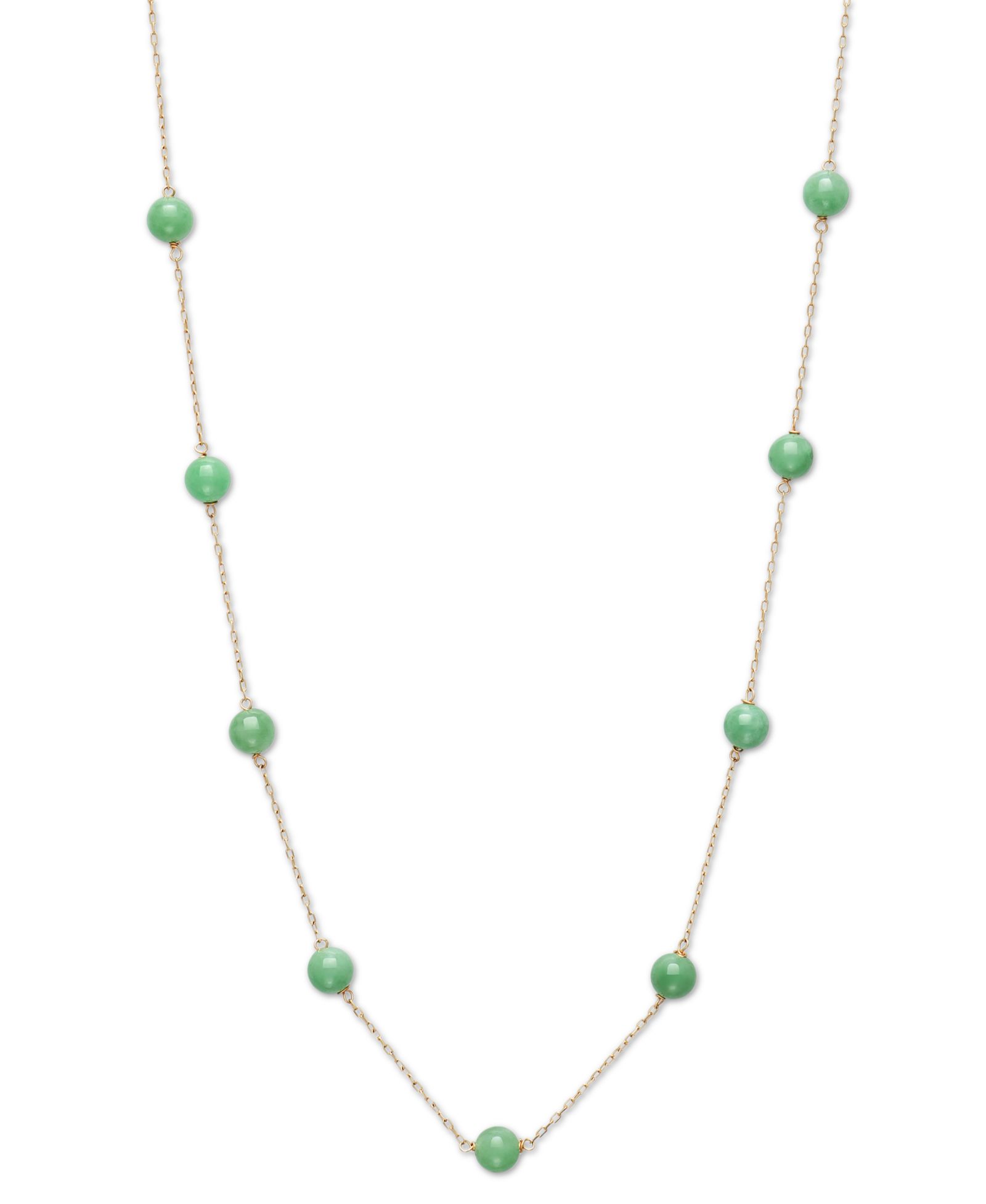 Ожерелье Dyed Green Jade Bead Station 18" в золоте 10k