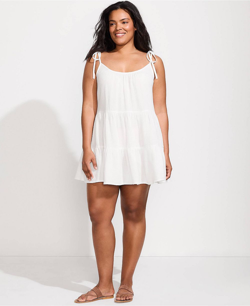 Женское платье-накидка Lands' End Plus Size Oversized Cotton Gauze Tiered Mini