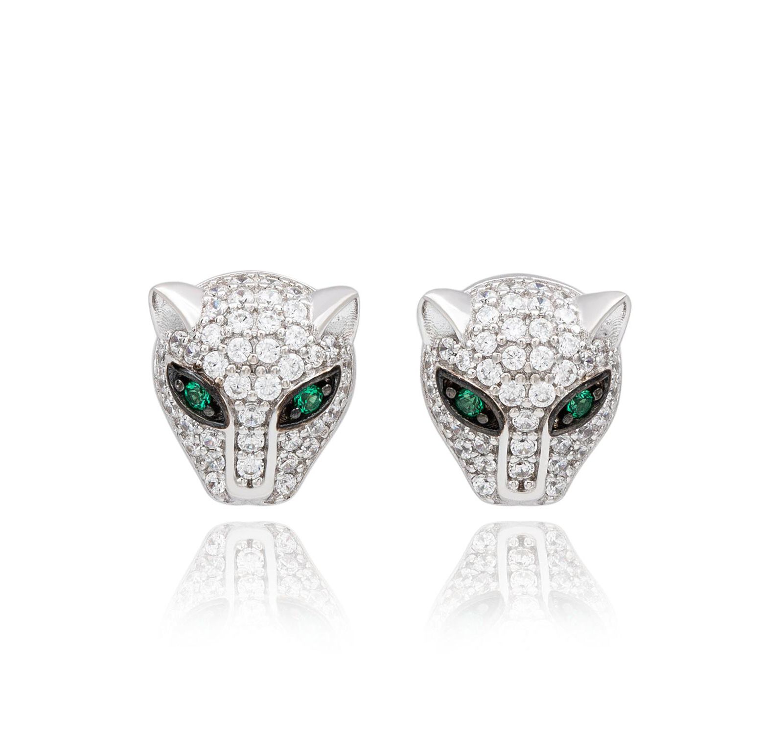 Suzy Levian Sterling Cubic Zirconia Panther Stud Earrings
