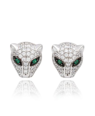 Suzy Levian Sterling Cubic Zirconia Panther Stud Earrings