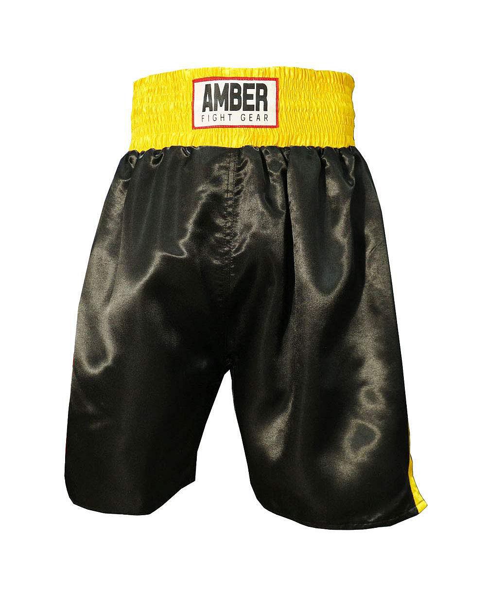 Fearless Classic Satin Pro-Style Boxing Trunks: Premium Fight Shorts for Training and Gym Clothing, Boxing Trunks Black/Gold, Size L