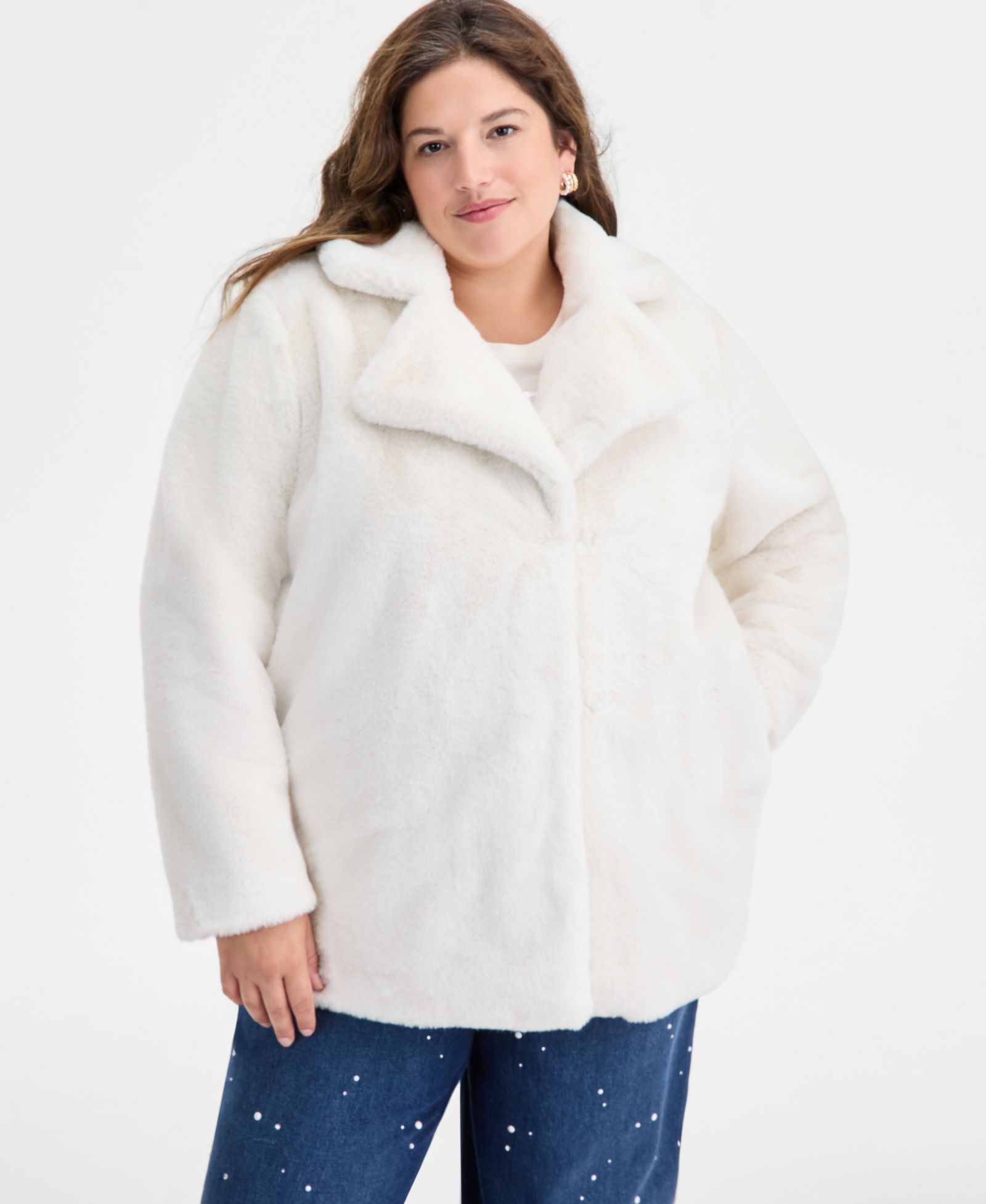 On 34th Пальто Faux Fur с воротником Notched Collar, Plus Size