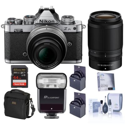 Nikon Z fc беззеркальная камера DX-Format с объективом 16-50mm f/3.5-6.3 и 50-250mm f/4.5-6.3, комплект с вспышкой и картой 64GB