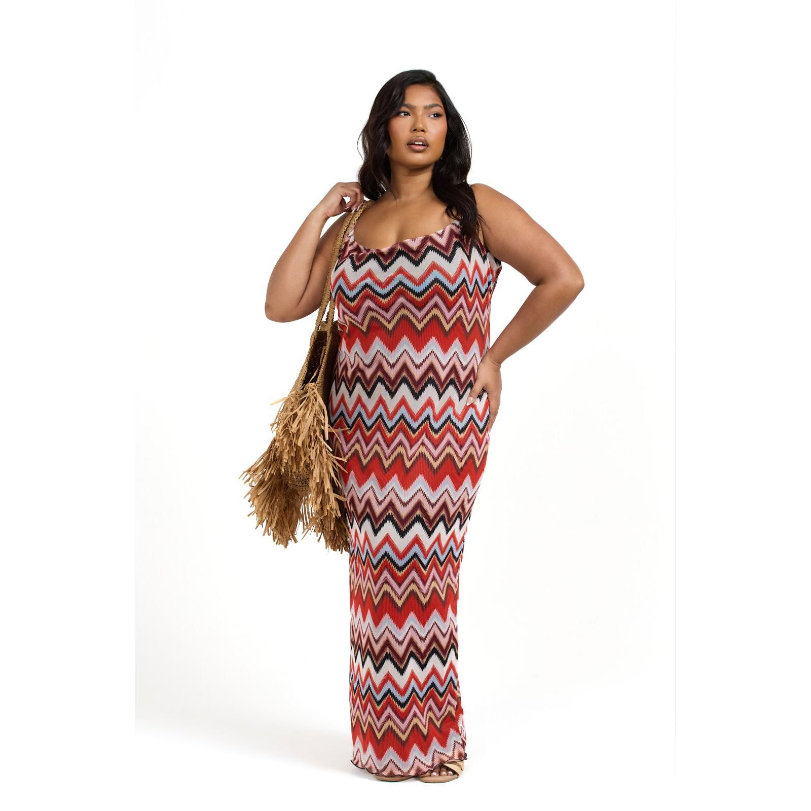 Женское платье FASHION-SZN CURVE Strapy Retro Print Mesh Maxi