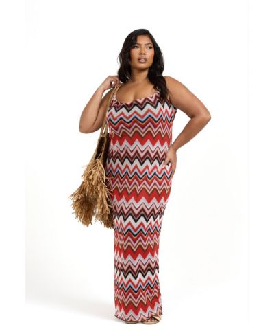 FASHION-SZN CURVE Women's Strapy Retro Print Mesh Maxi Dress