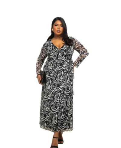 FASHION-SZN CURVE Women's Monochrome Print Midaxi Dress With Slit