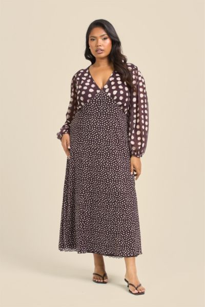 FASHION-SZN CURVE Women's Polka Dot Mesh Midi Dress
