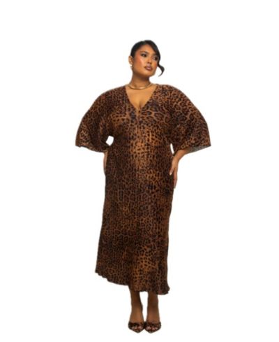 FASHION-SZN CURVE Women's Leopard Print Midi Dress