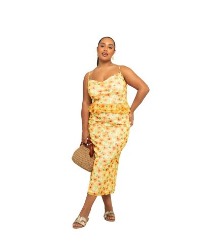 FASHION-SZN CURVE Women's Floral Print Peplum Midi Dress