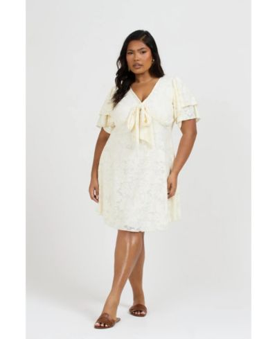 FASHION-SZN CURVE Women's Short Sleeve V-Neck Mini Skater Dress