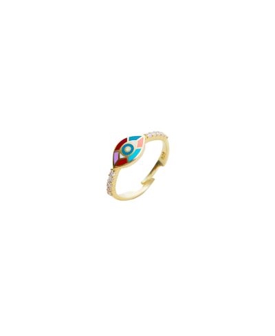Spero London Enamel Five Color Evil Eye Sterling Signet Ring