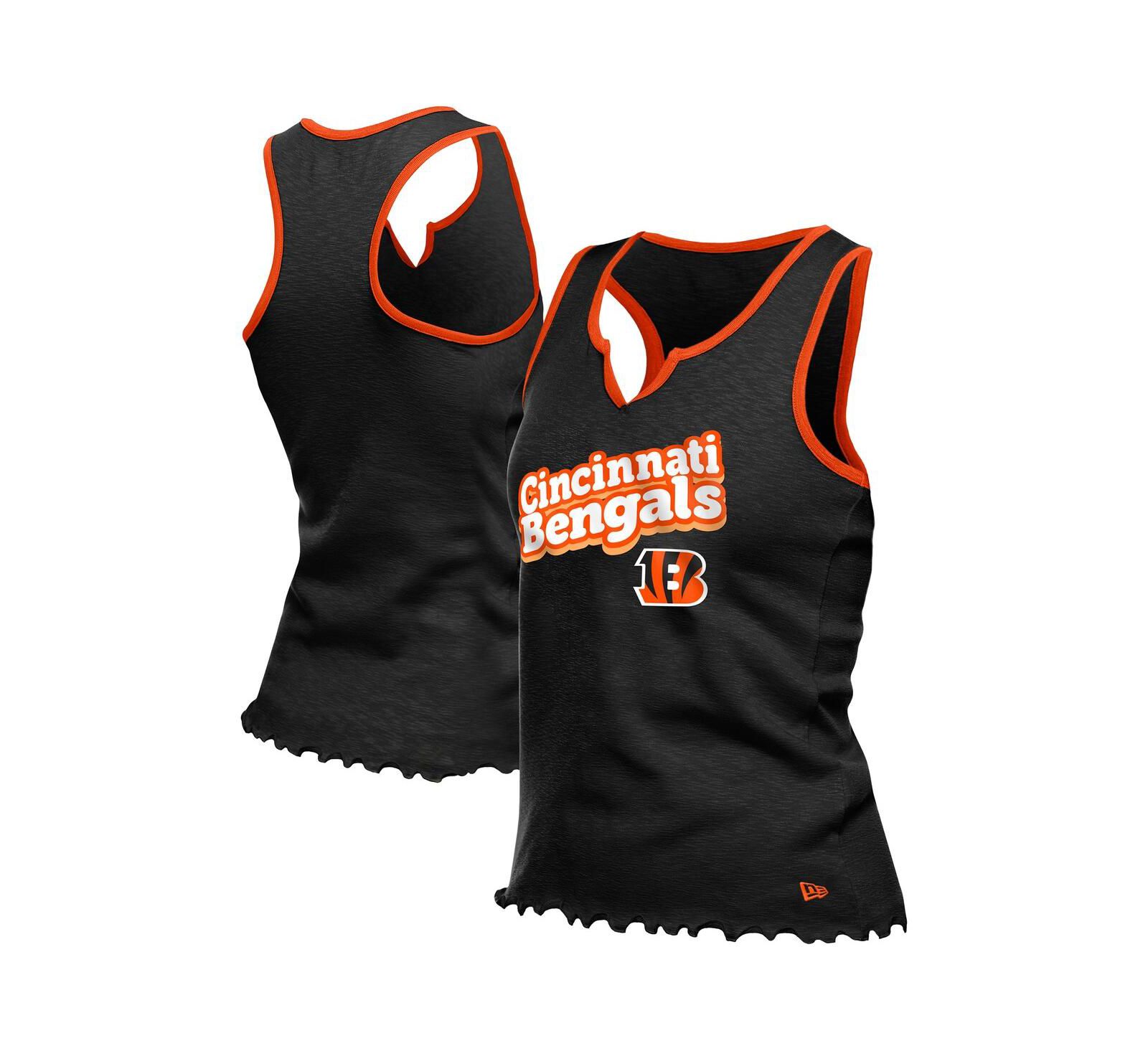 Танк-топ New Era Women's Black Cincinnati Bengals Lettuce Hem Notch Neck Tri-Blend