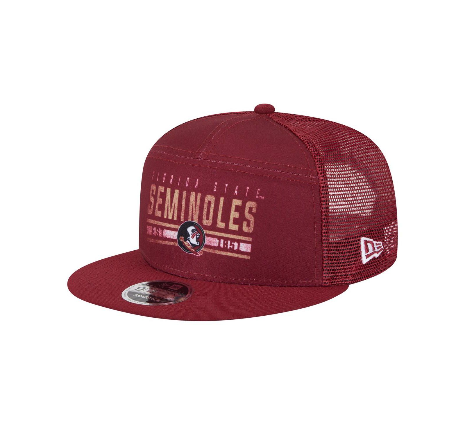 New Era Men's Garnet Florida State Seminoles Split Panel 9FIFTY Snapback Trucker Hat