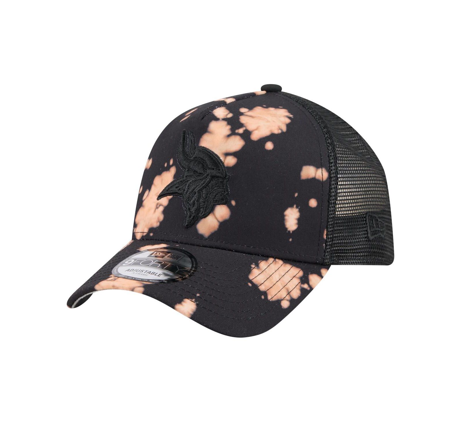 Кепка New Era Men's Black Minnesota Vikings Bleached A-Frame 9FORTY Trucker Adjustable