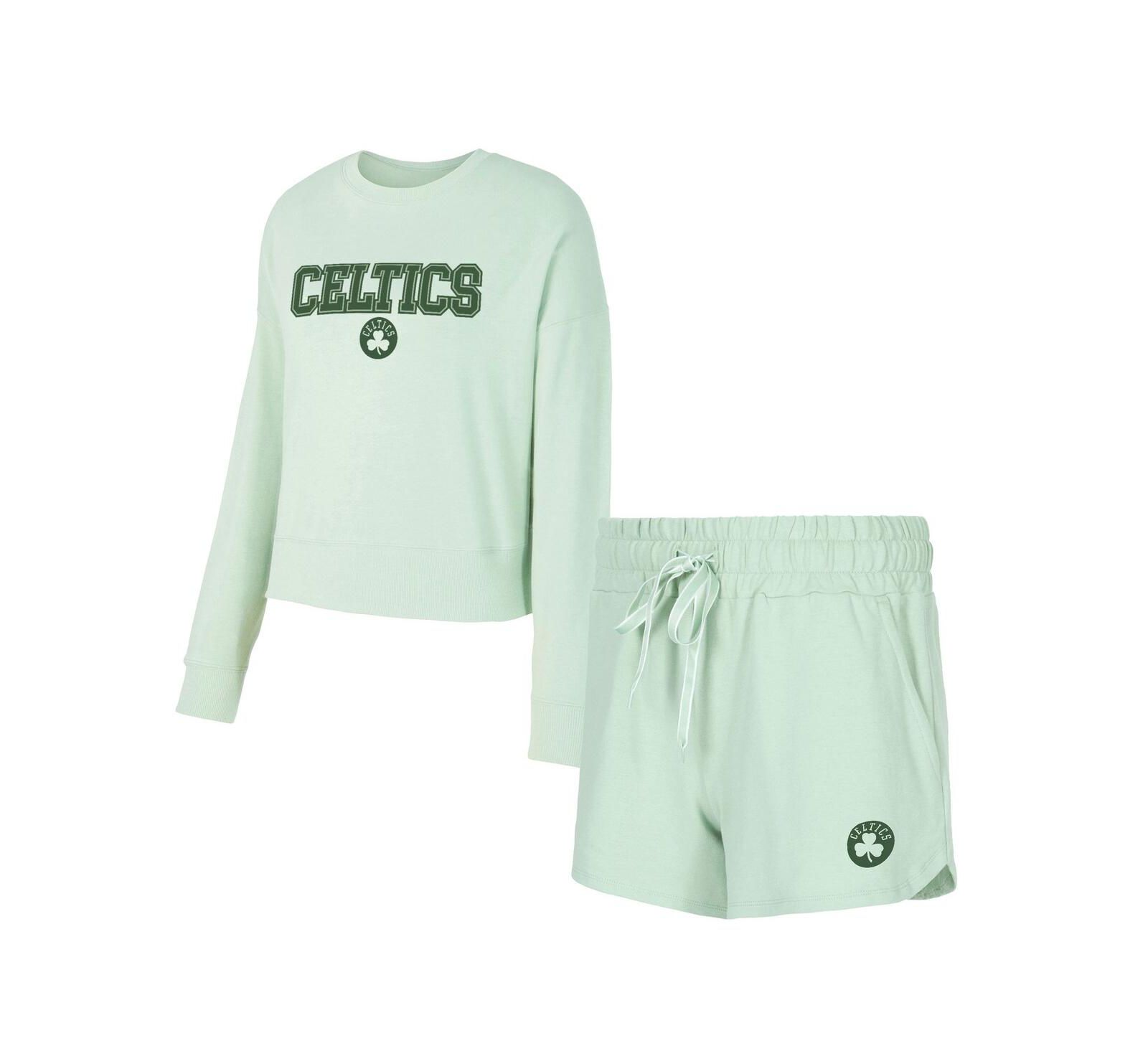 Женский комплект из футболки и шорт Concepts Sport Light Green Boston Celtics Elevation Tri-Blend
