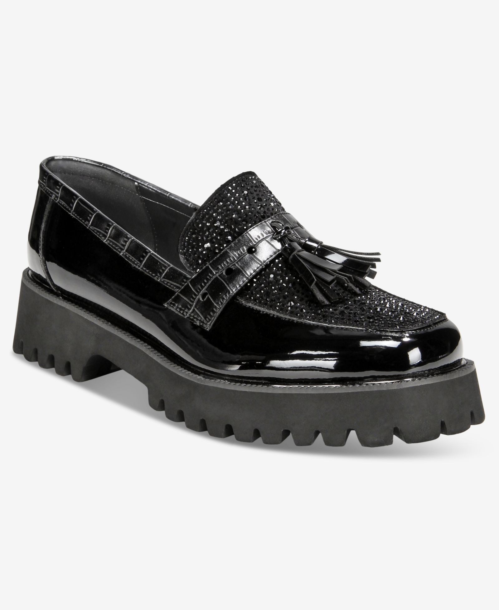 THINGS II COME Women's Lenna Luxurious Embellished Lug Sole Loafer Flats