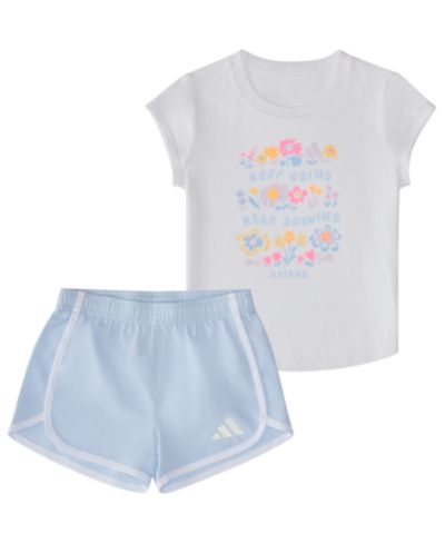 adidas Baby Girls' Short Cap Sleeve T-Shirt and Woven Shorts, 2-Piece Set