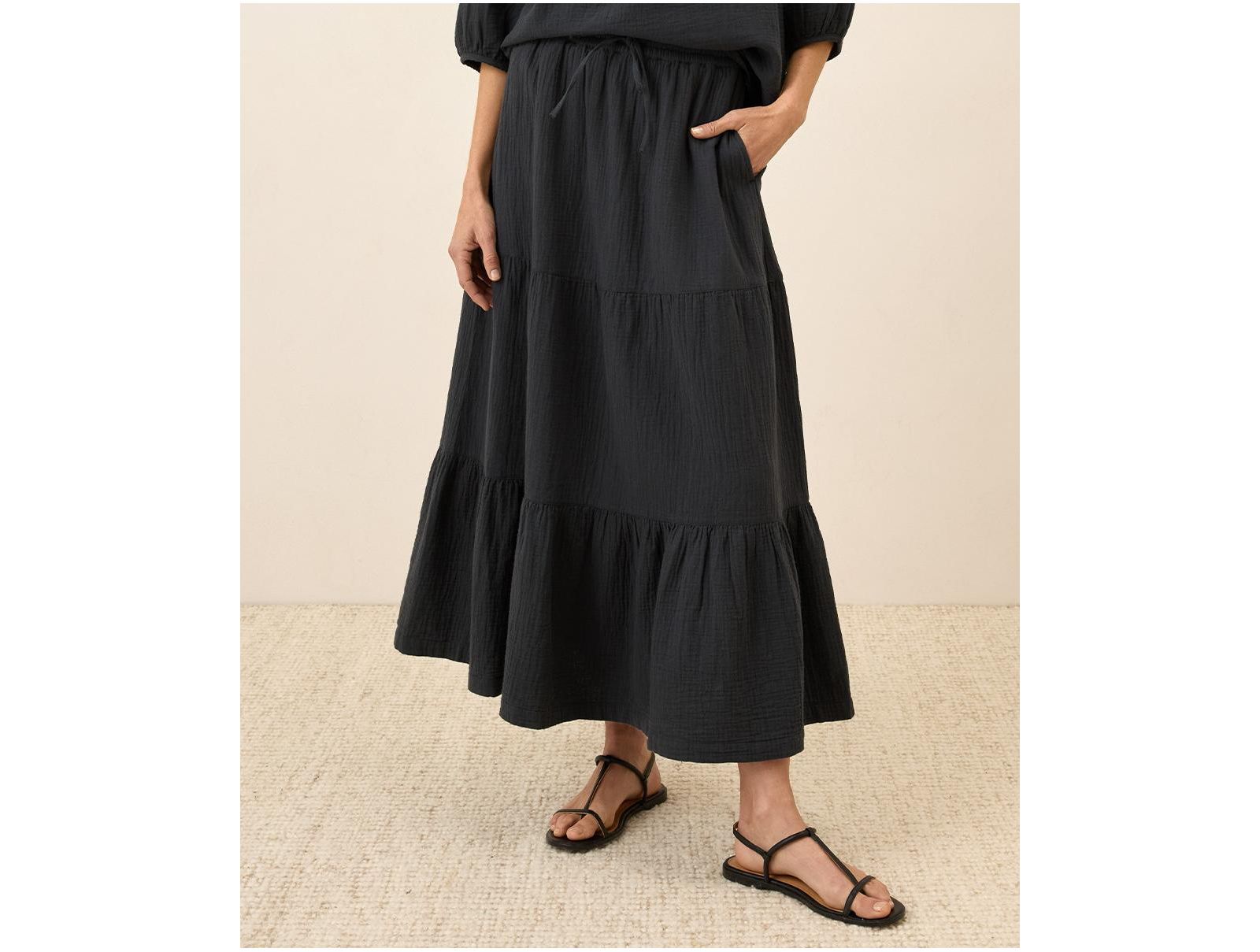 Pact Women's Organic Cotton Coastal Double Gauze Tiered Maxi Skirt
