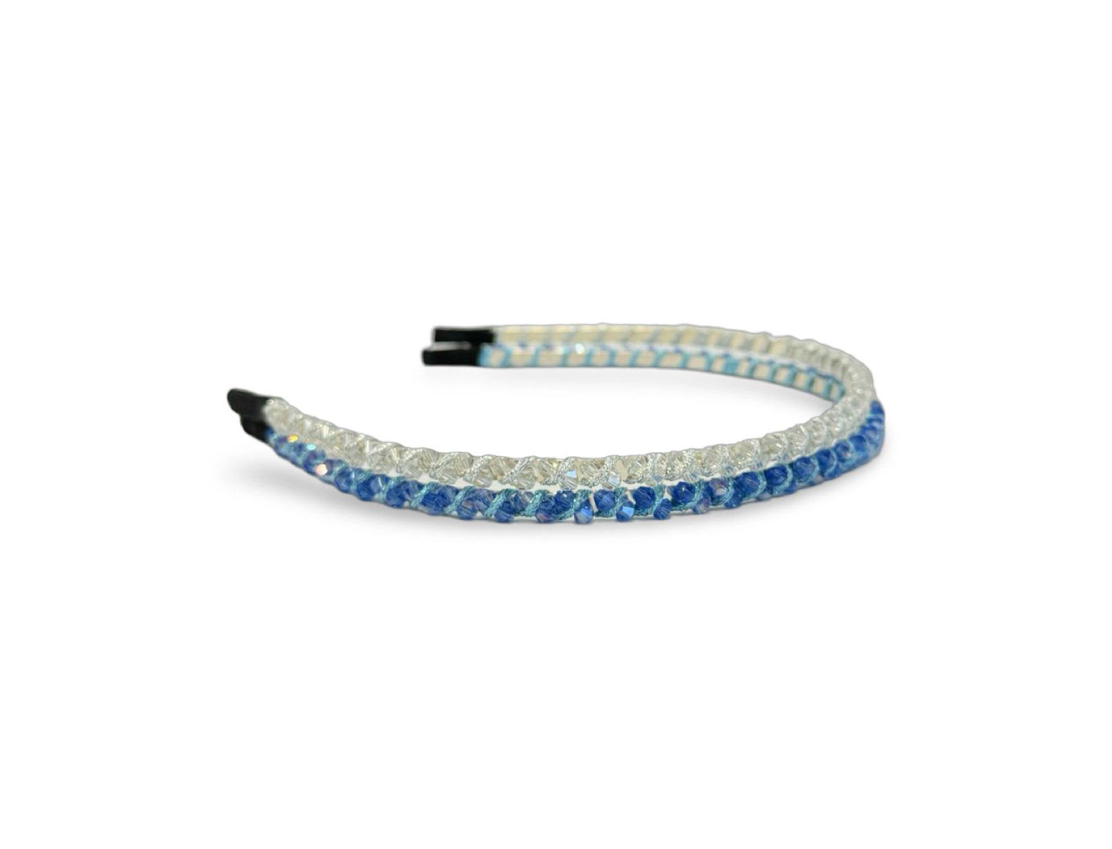 Thin Beaded Headband Set - Blue + Silver