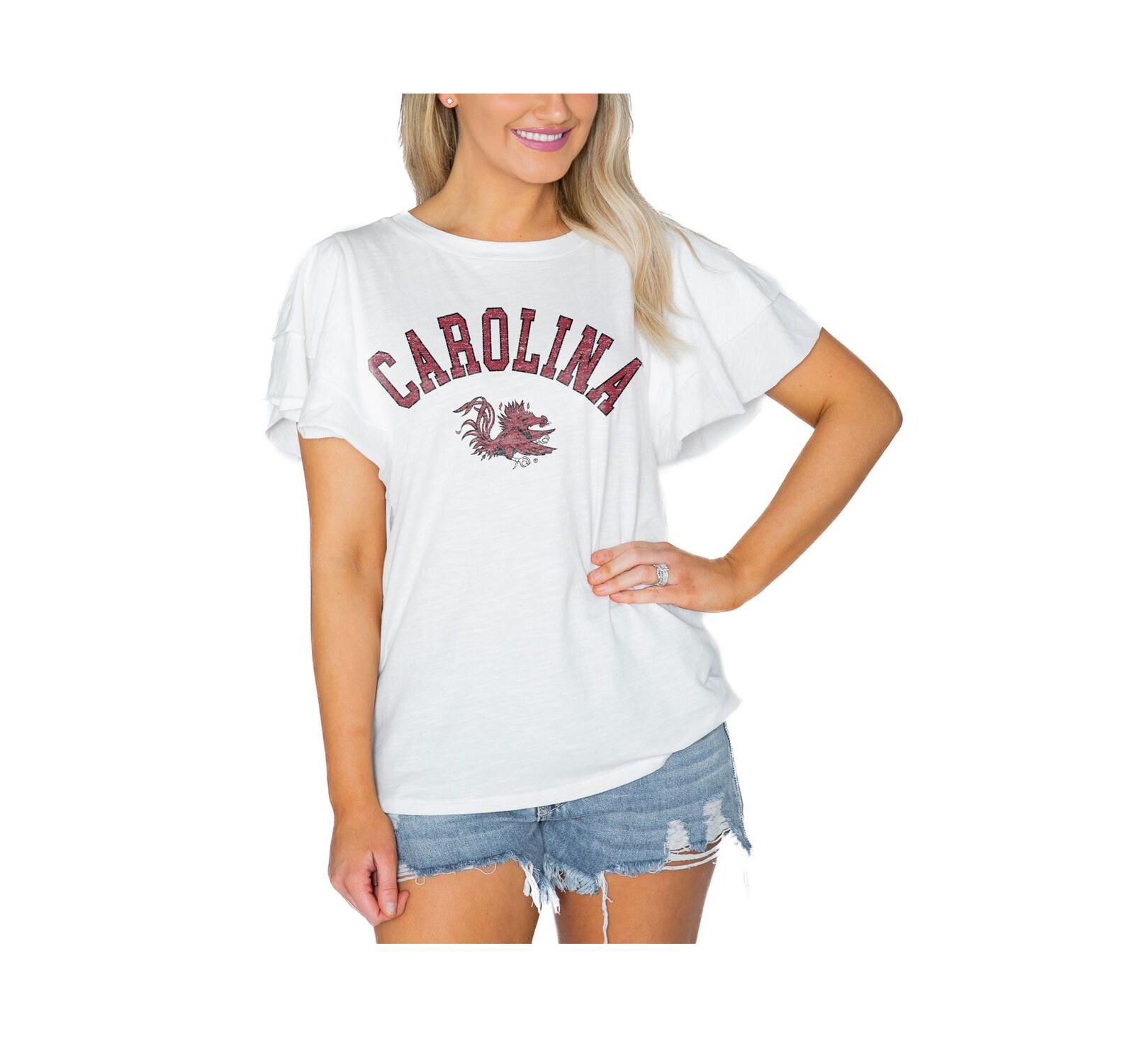 Gameday Couture Women's White South Carolina Gamecocks Arch Logo Flutter Sleeve Lightweight T-Shirt