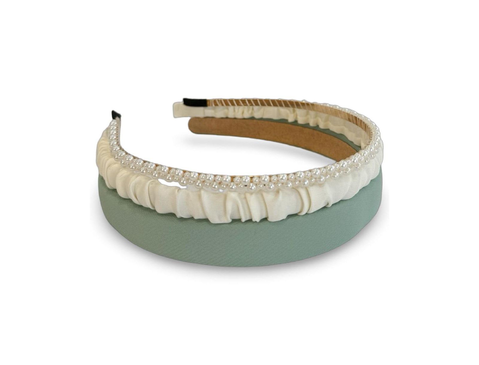 Classic Headband Set - Green + Cream + Pearl