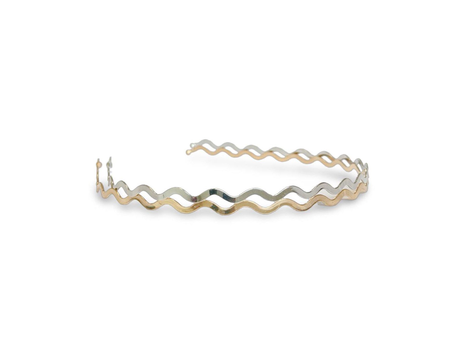 Wavy Metallic Headband Set - Gold + Silver
